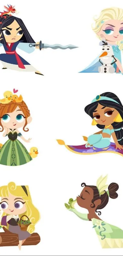 Chibi Disney princesses collage wallpaper