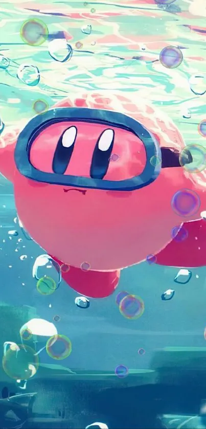 Cute character diving underwater in vibrant mobile wallpaper.