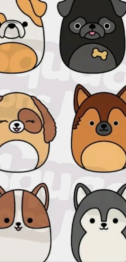 Cartoon dog faces wallpaper with cute pet designs.