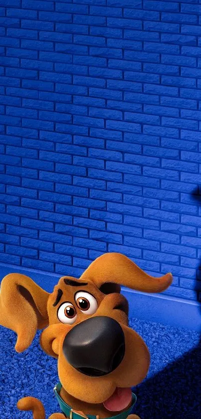 Cute cartoon dog on a blue background wallpaper.