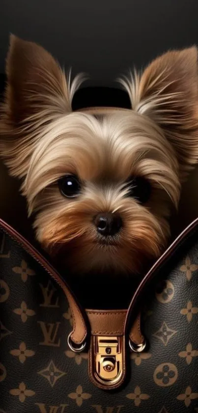 Cute dog in a luxury designer bag.