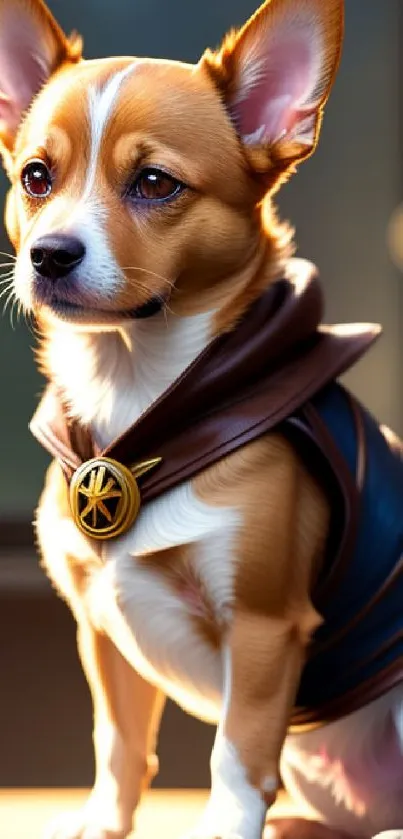 Cute dog wearing a fantasy costume with pointed ears.