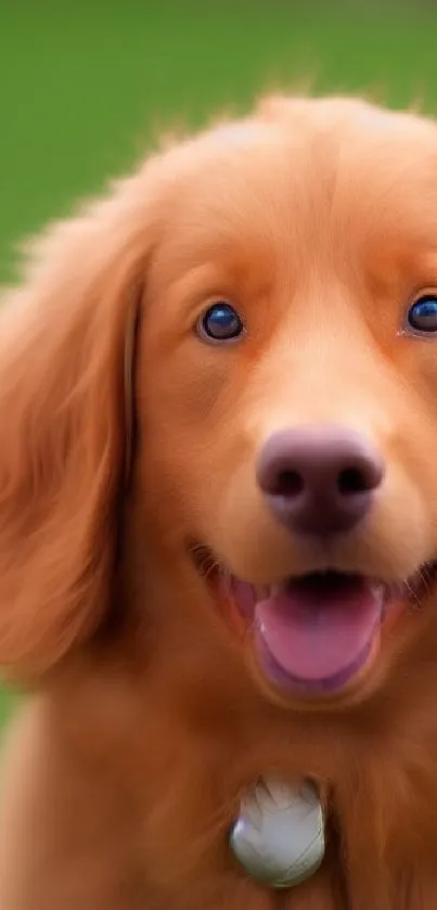 Adorable fluffy dog with green background.