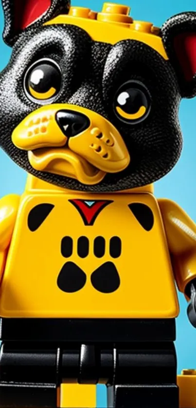 Cute LEGO dog toy wallpaper with yellow and blue colors.