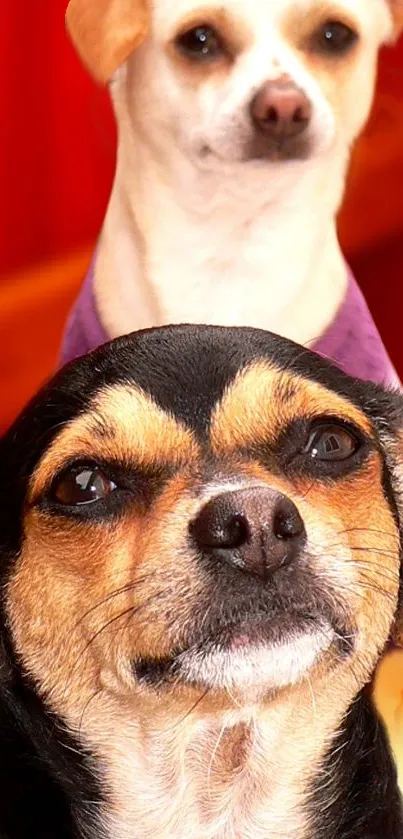 Two adorable dogs posing for a cute mobile wallpaper, perfect for pet lovers.