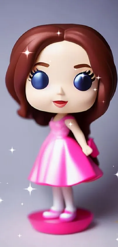 Adorable doll in a pink dress with a cheerful vibe.