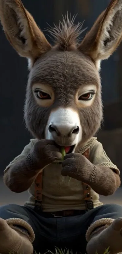 Cute animated donkey character on wallpaper.
