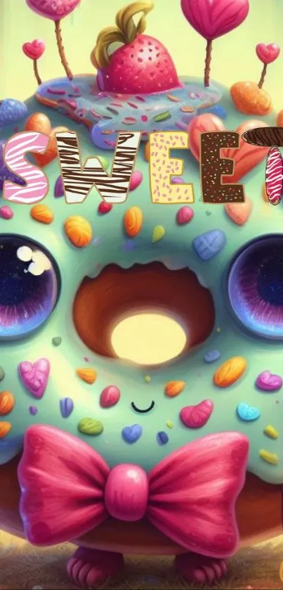 Cute donut fantasy wallpaper with vibrant colors and playful design.