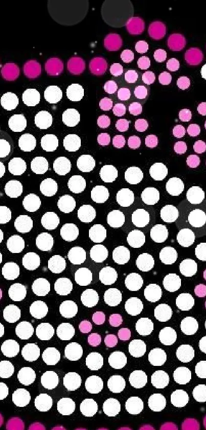 Cute dotted cat design on black background wallpaper.