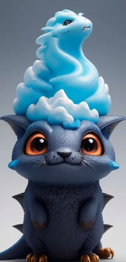 Adorable small dragon with a blue cloud-like design on its head.