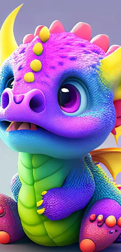 Cute purple dragon with vibrant colors in cartoon style.