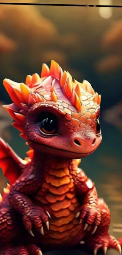 Adorable baby dragon with colorful scales in a fantasy setting.