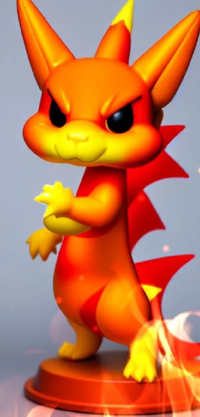 Cute dragon figure in vibrant orange and red hues on a mobile wallpaper.