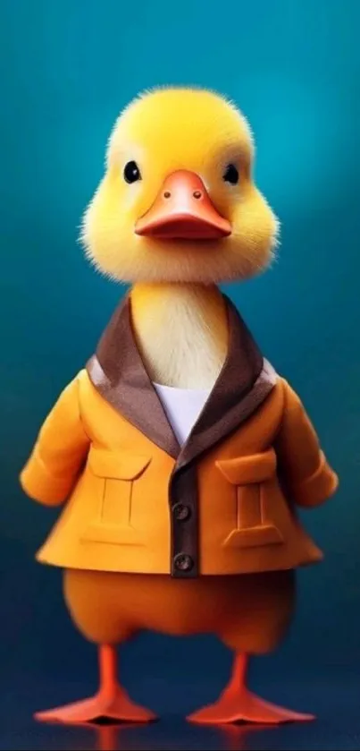 Duck in a jacket with a blue background.