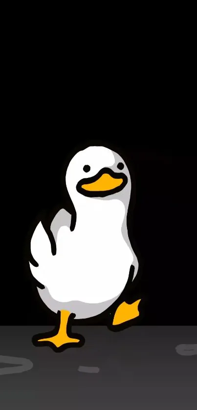 Minimalist cartoon duck on a black background wallpaper.