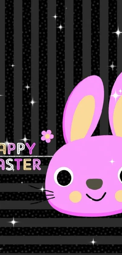 Pink bunny wallpaper with 'Happy Easter' text.