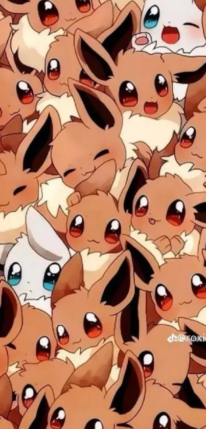 Cute Eevee collage wallpaper with lively expressions.