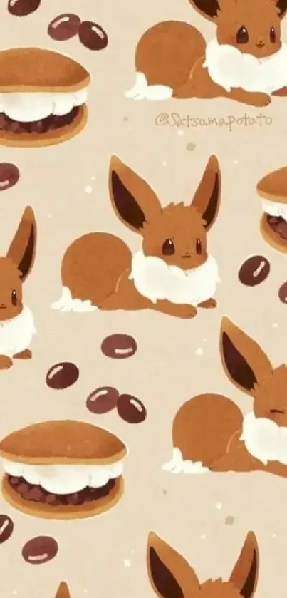 Cute Eevee and dessert themed wallpaper for phones.