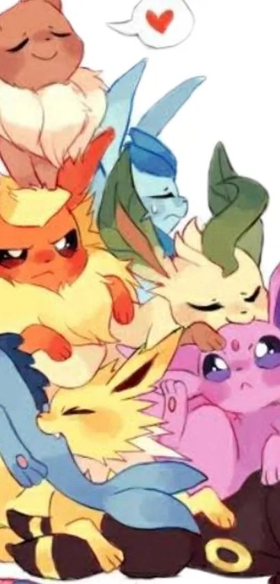 Cute Eeveelutions cartoon artwork featuring vibrant characters.