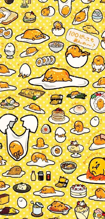 Cartoon egg character wallpaper with yellow background and playful designs.