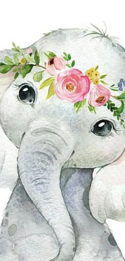 Cute elephant with floral crown wallpaper.