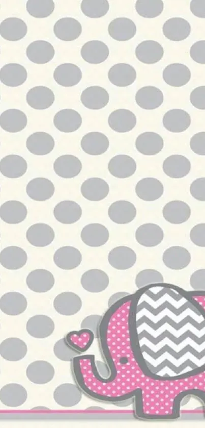 Cute pink elephant with polka dots on mobile wallpaper.