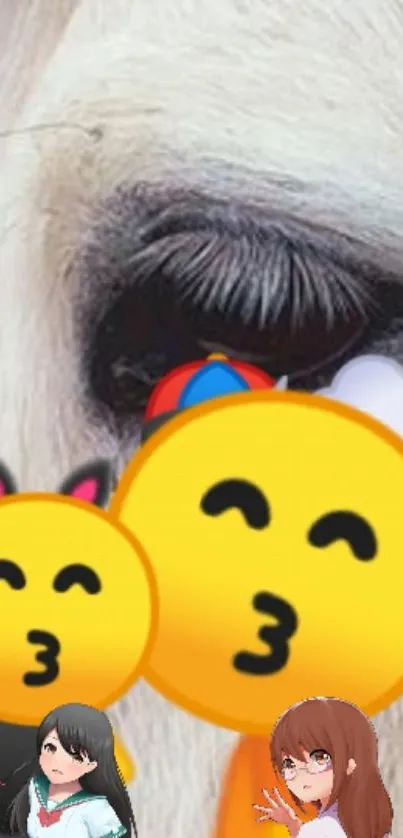 Cute emojis overlaying an animal's eye in a colorful design.