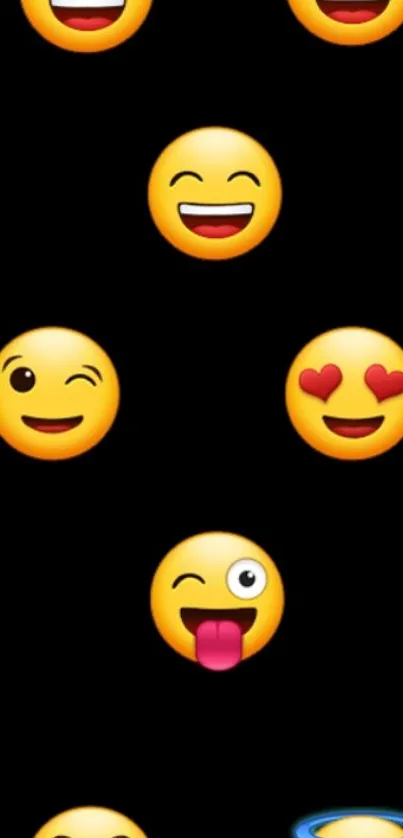 Cute emoji faces on black wallpaper background.