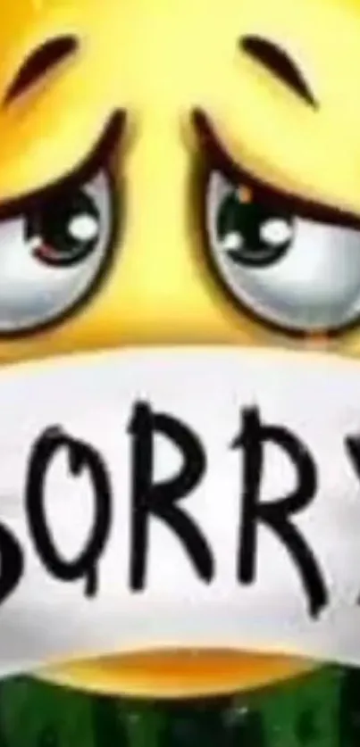 Cute emoji with 'Sorry' banner on yellow face.