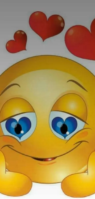 Cute emoji with blue eyes and red hearts mobile wallpaper.