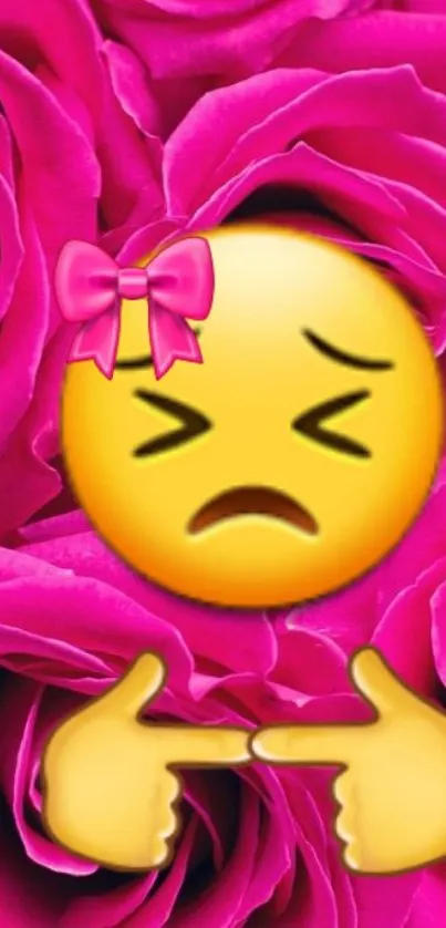 Cute emoji with pink roses mobile wallpaper.