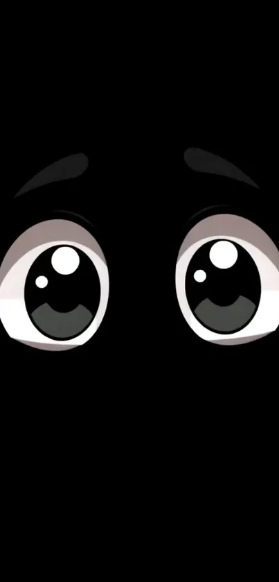 Anime-inspired cartoon eyes on black background wallpaper.