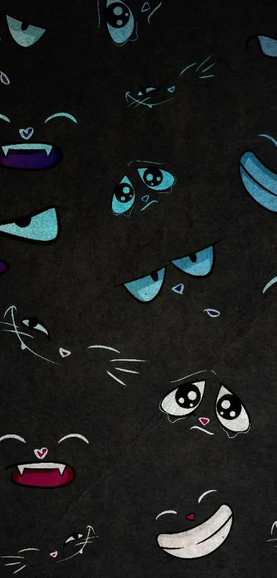 Cute doodle faces on a dark background wallpaper.