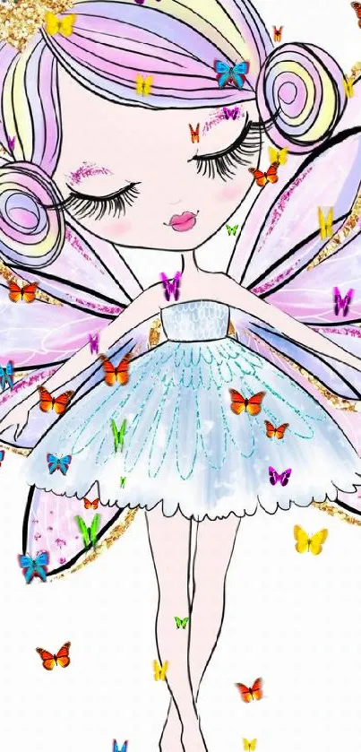 Whimsical fairy with pastel wings and a crown mobile wallpaper.