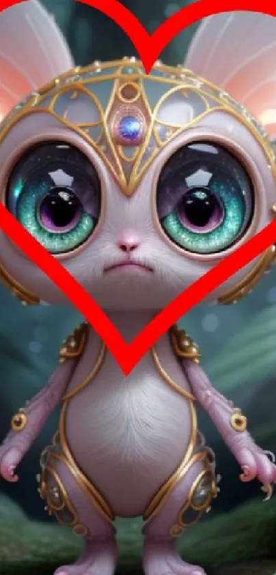 Cute fantasy animal with heart frame.