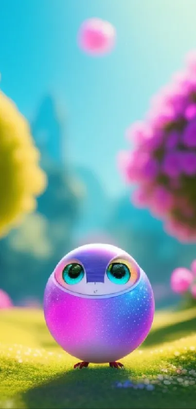 Cute colorful ball in a fantasy landscape with vibrant nature.