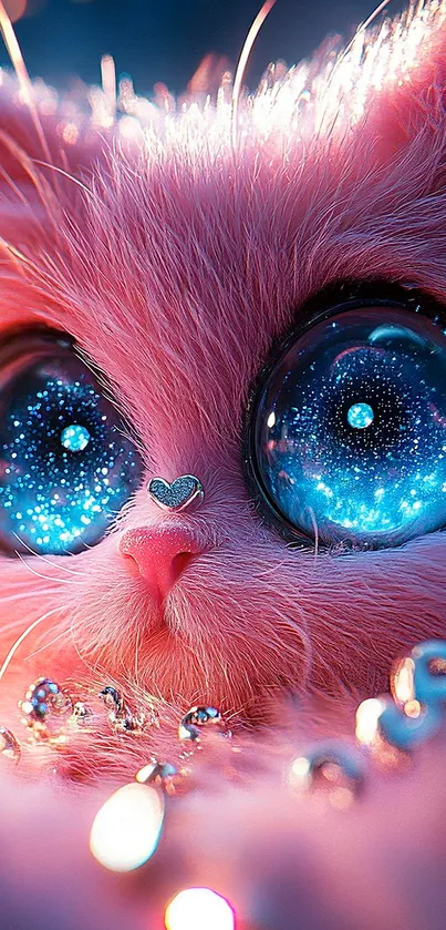 Cute fantasy cat with sparkling eyes in a dreamy setting wallpaper.