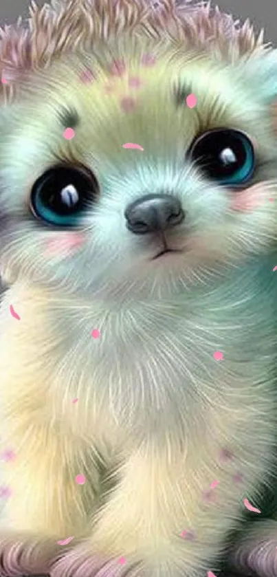 Cute furry fantasy creature in soft pastel colors with big eyes.