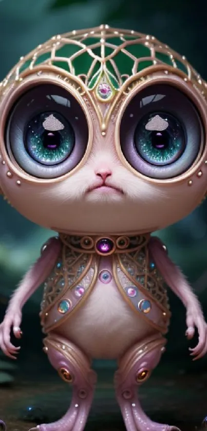 Cute fantasy creature with jewel details on wallpaper.