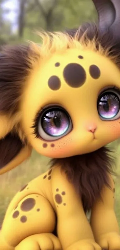 A cute fantasy creature with large eyes and unique horns.