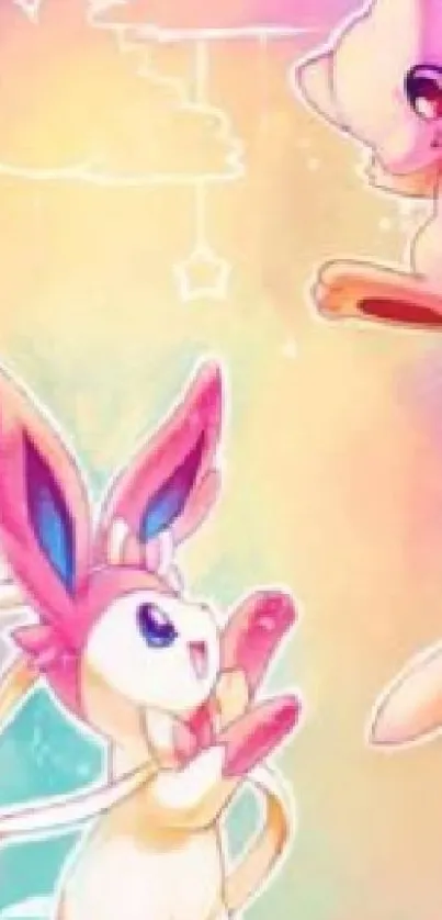 Cute pastel fantasy creatures on mobile wallpaper