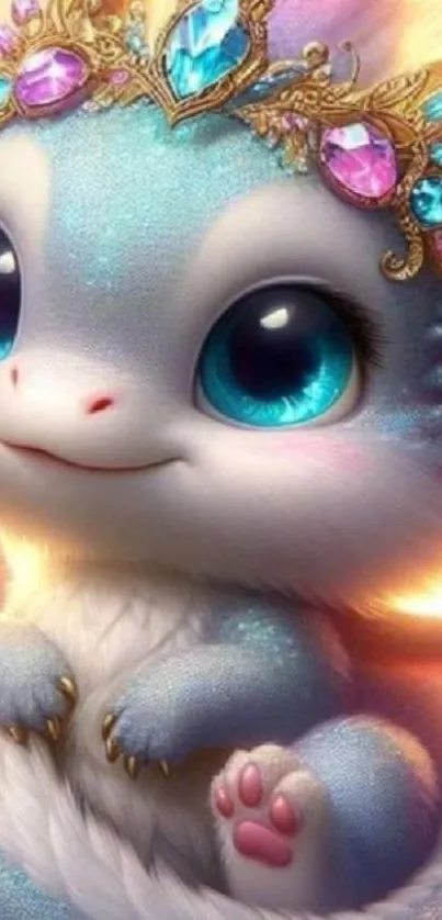 Charming fantasy dragon with jeweled crown