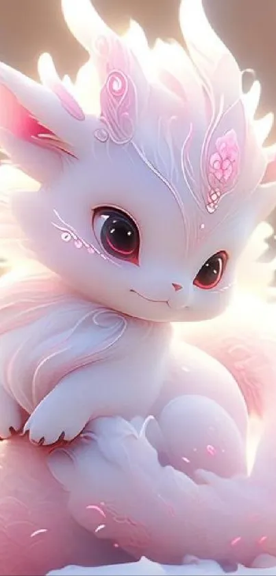 Cute fantasy fox with pastel fur and charming details on mobile wallpaper.