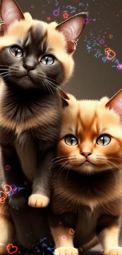 Two adorable cats in digital artwork with vibrant colors and realistic details.