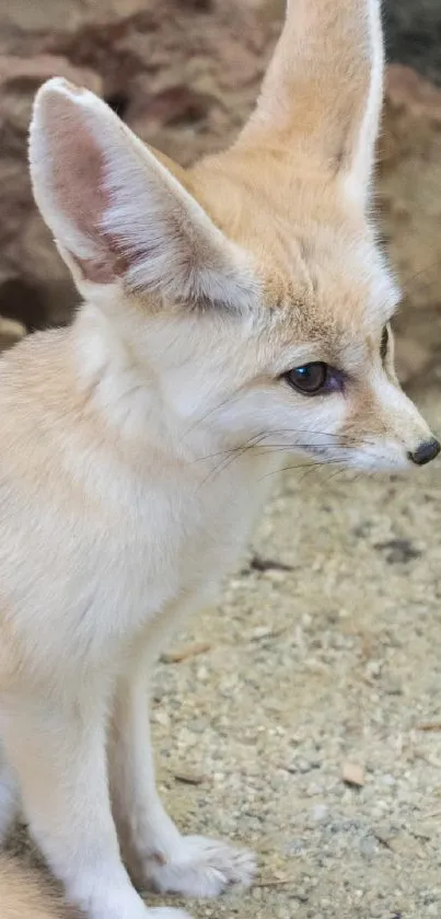 Adorable Fennec fox in a sandy desert setting for mobile wallpaper.