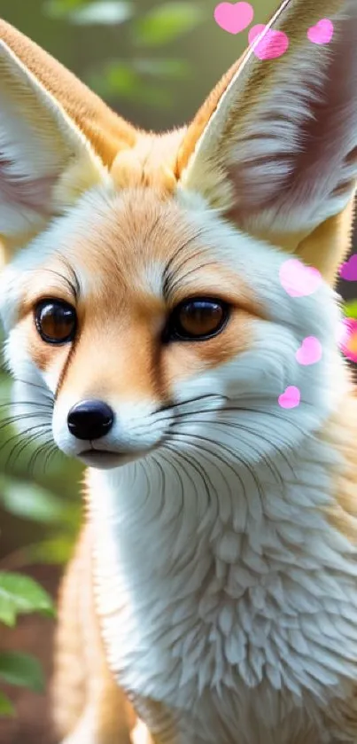 Adorable fennec fox with vivid fur and expressive eyes in a natural setting.