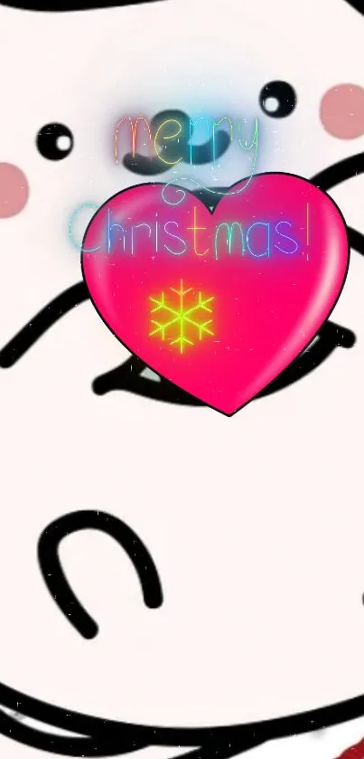 Cartoon Christmas wallpaper with a pink heart and festive text.