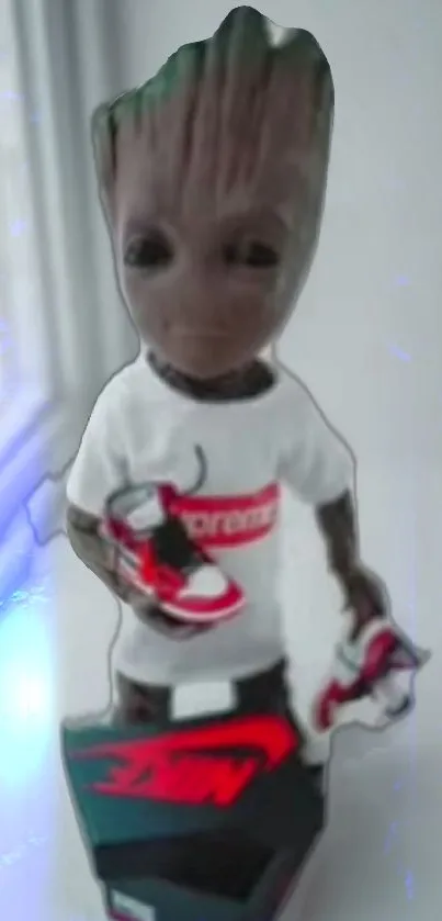 Cute figure with sneakers and trendy t-shirt on display.