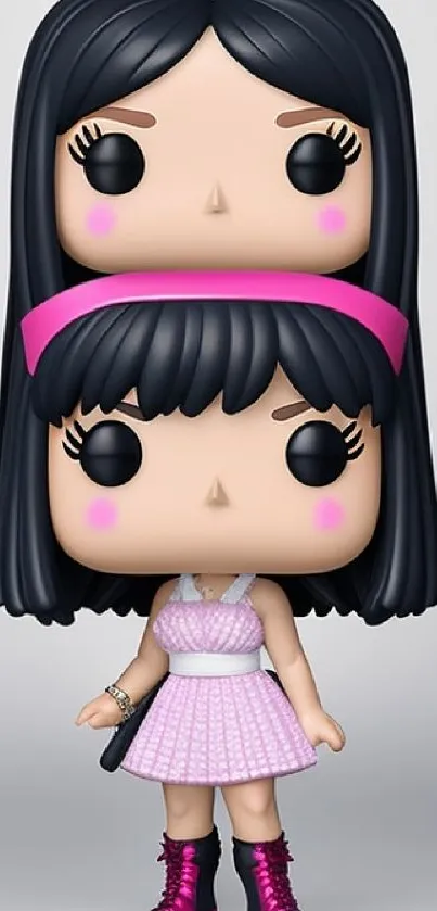 Cute figurine with pink dress and black hair, perfect for a mobile wallpaper.