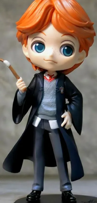 Cute figurine with orange hair in stylish pose.